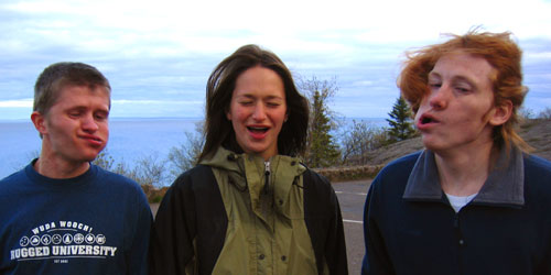 Dane, Laura and Pat, making really weird faces at Palisade Head in Northern Minnesota