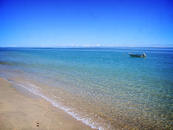 The sea and a boat, barely beyond my Baja backyard