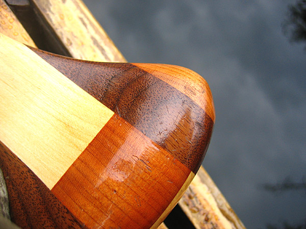 A  wooden canoe paddle, on a cold and rainy day on Little Saganaga, BWCAW, Minnesota