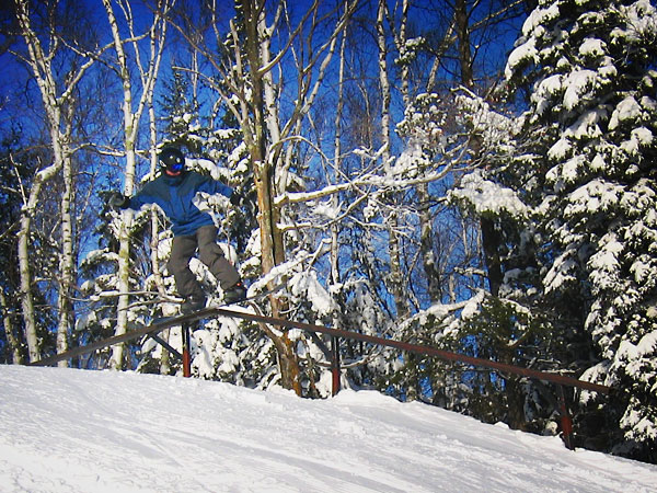 Dane stomping a rail at Spirit Mountain, Duluth MN, winter 2005