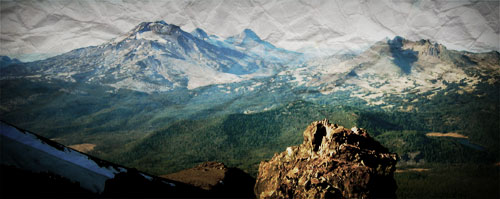 South Sister, Middle Sister, North Sister and Broken Top, seen from the summit of Mount Bachelor