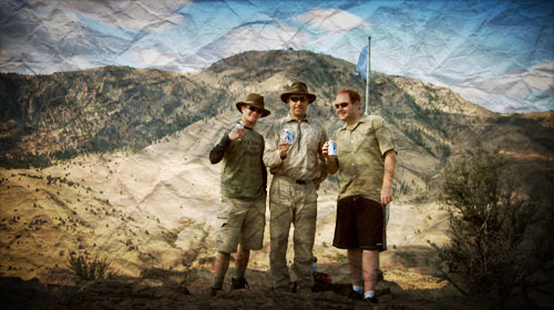 Dane, Jim and Morgan, enjoying Pabst Blue Ribbon at Ed's Flag near the Deschutes River, October 2004